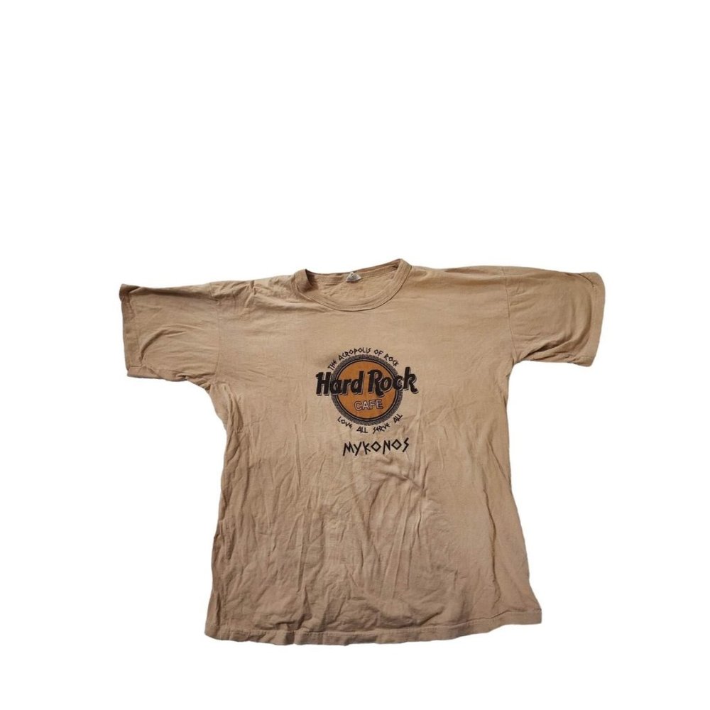 Vintage Mykonos Greece Hard Rock Cafe Mens T-shirt Beige XL